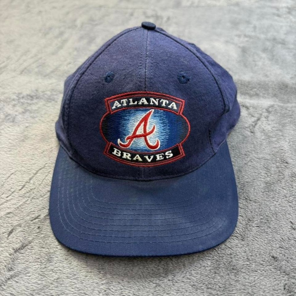 Atlanta Braves Hat Blue Embroidered Logo 7 Snapback MLB Vintage 90s